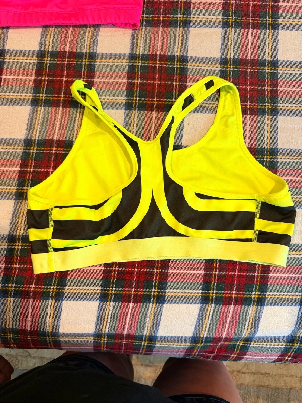 Nike Neon Yellow and Black Striped Racerback Sports Bra